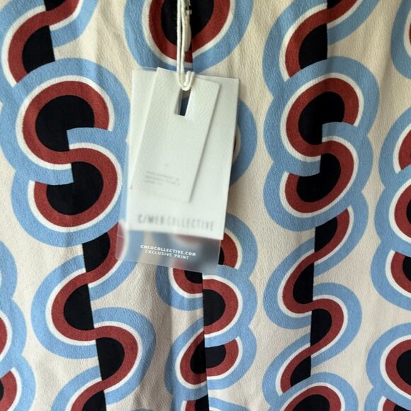 CMEO Collective Dress sz S Empire State Ruffle Asymmetric Rero Mod Print - Picture 3 of 5